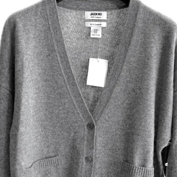 Jason Wu Women's 100% Cashmere Cardigan Sweater Top w Pockets Gray Size S NEW - Picture 3 of 11